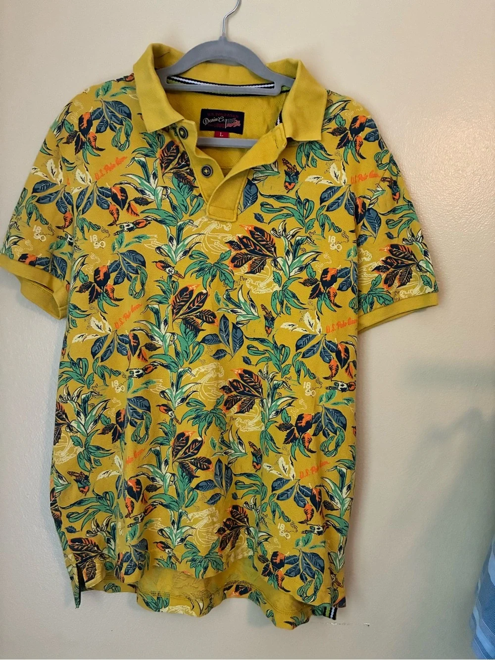 Ralph Lauren Yellow Tropical Print Short Sleeve Polo